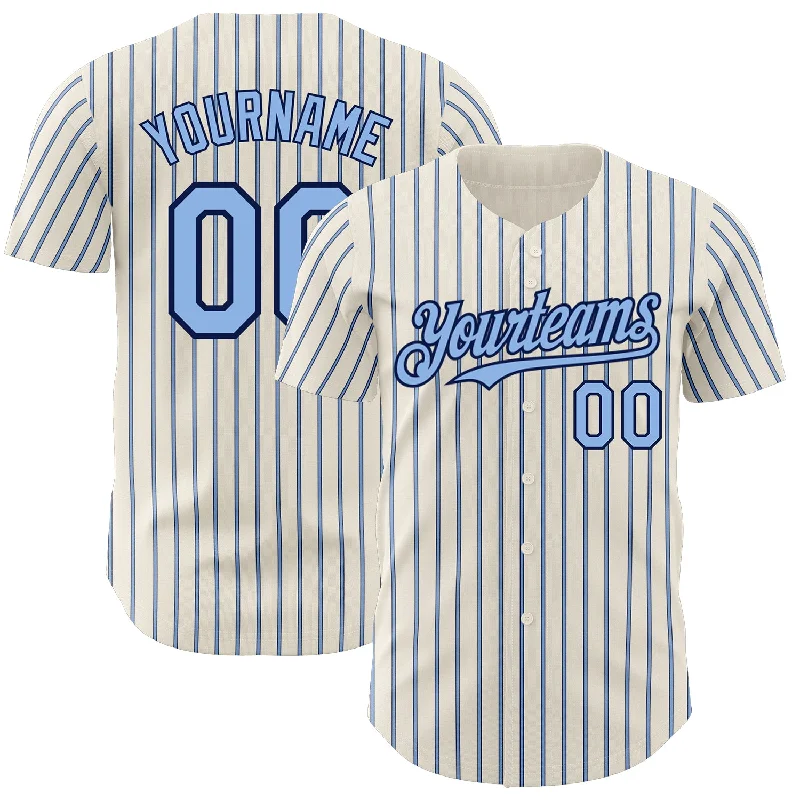 Baseball Jersey for Professional Use and Casual Wear-Custom Cream (Navy Light Blue Pinstripe) Light Blue-Navy Authentic Baseball Jersey