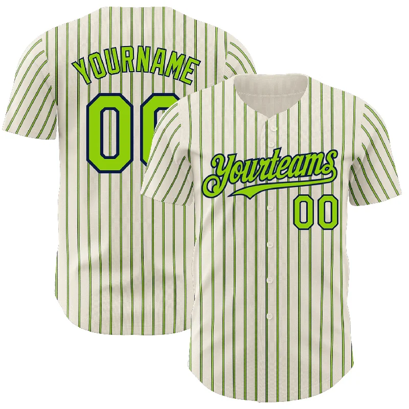 Baseball Jersey with Soft Fabric for Optimal Comfort-Custom Cream (Navy Neon Green Pinstripe) Neon Green-Navy Authentic Baseball Jersey