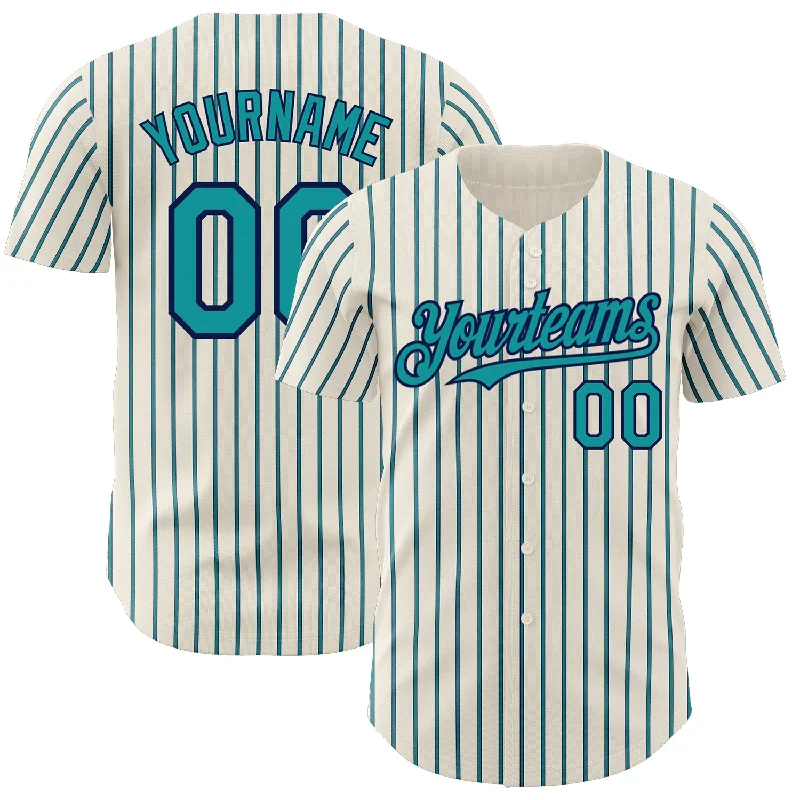 Baseball Jersey for Maximum Comfort and Freedom of Movement-Custom Cream (Navy Teal Pinstripe) Teal-Navy Authentic Baseball Jersey