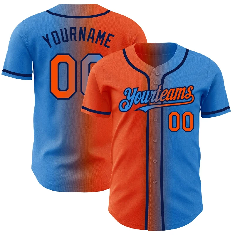 Baseball Jersey with Stretch for Better Fit and Movement-Custom Electric Blue Orange-Navy Authentic Gradient Fashion Baseball Jersey