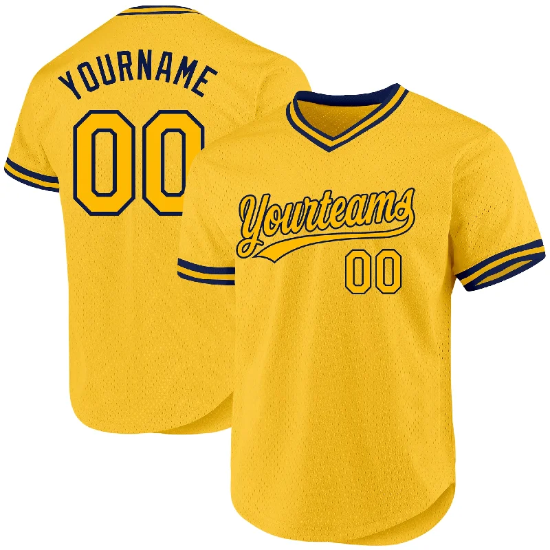 Baseball Jersey for Pro-Level Performance-Custom Gold Navy Authentic Throwback Baseball Jersey