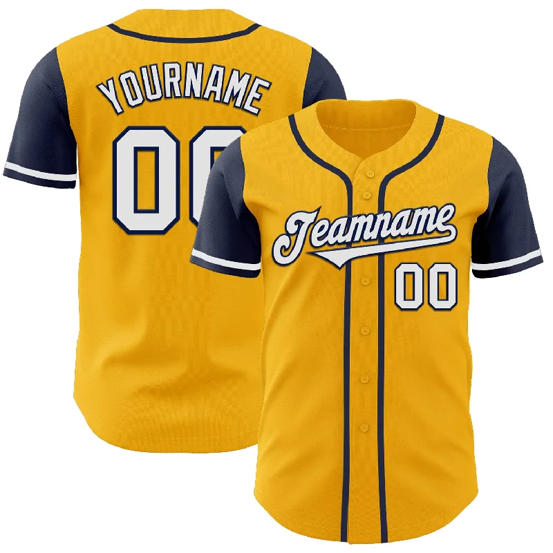 Baseball Jersey for Pro-Level Performance and Style-Custom Gold White-Navy Authentic Two Tone Baseball Jersey