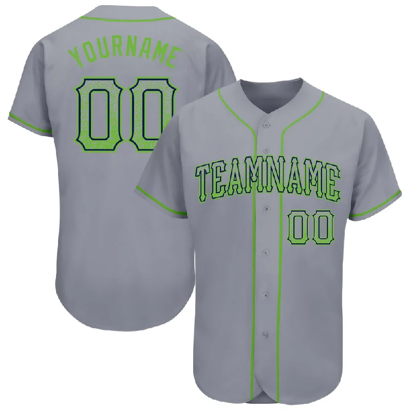 Baseball Jersey for All-Weather Play-Custom Gray Neon Green-Navy Authentic Drift Fashion Baseball Jersey