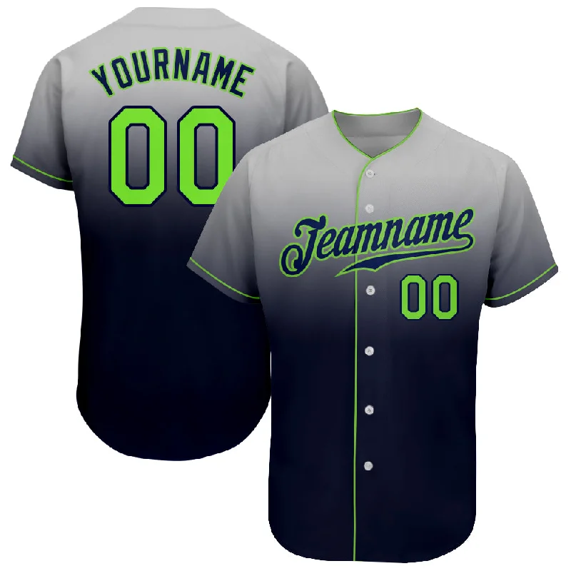 Baseball Jersey for Professional Match Play-Custom Gray Neon Green-Navy Authentic Fade Fashion Baseball Jersey