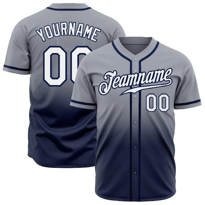 Baseball Jersey for Maximum Range of Motion and Comfort-Custom Gray White-Navy Authentic Fade Fashion Baseball Jersey