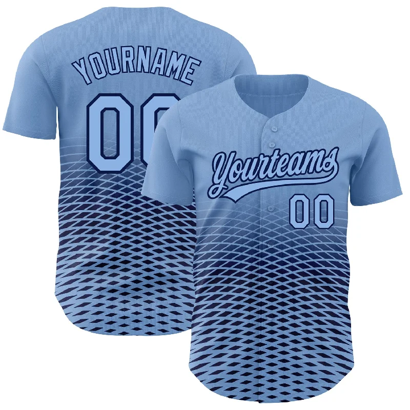 Baseball Jersey for Casual and Competitive Play-Custom Light Blue Navy 3D Pattern Design Gradient Lines Authentic Baseball Jersey