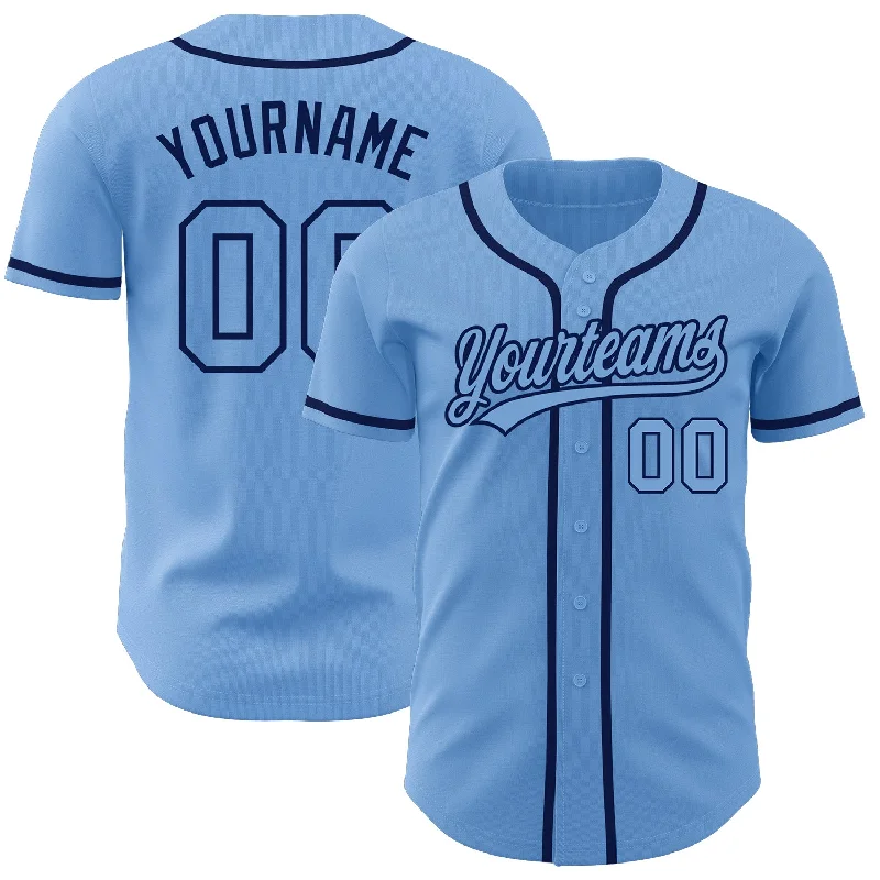 Baseball Jersey for Dynamic Movements on the Field-Custom Light Blue Light Blue-Navy Authentic Baseball Jersey