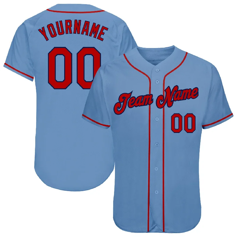 Baseball Jersey for Soft Touch and Comfort-Custom Light Blue Red-Navy Authentic Baseball Jersey