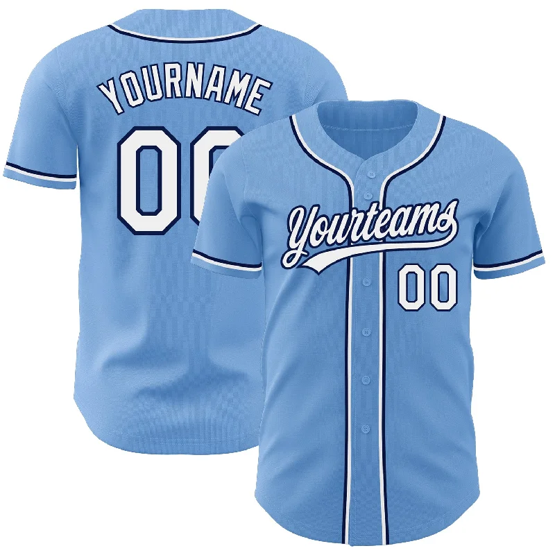 Baseball Jersey for Flexibility and Support During Play-Custom Light Blue White-Navy Authentic Baseball Jersey