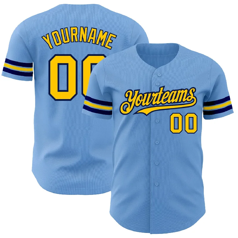 Baseball Jersey for Enhanced Speed and Agility-Custom Light Blue Yellow-Navy Authentic Baseball Jersey