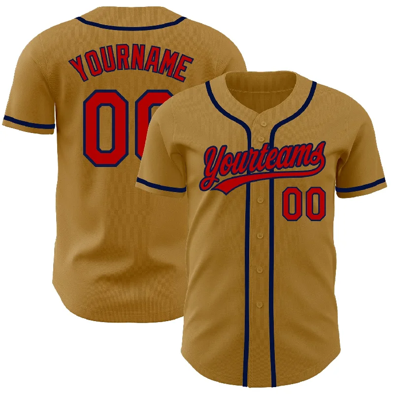 Baseball Jersey for Youth and Adult Players-Custom Old Gold Red-Navy Authentic Baseball Jersey