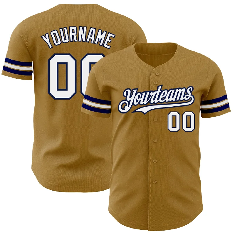 Baseball Jersey for Enhanced Comfort and Flexibility-Custom Old Gold White-Navy Authentic Baseball Jersey