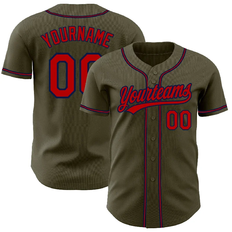 Baseball Jersey for Comfortable Play All Day-Custom Olive Red-Navy Authentic Salute To Service Baseball Jersey