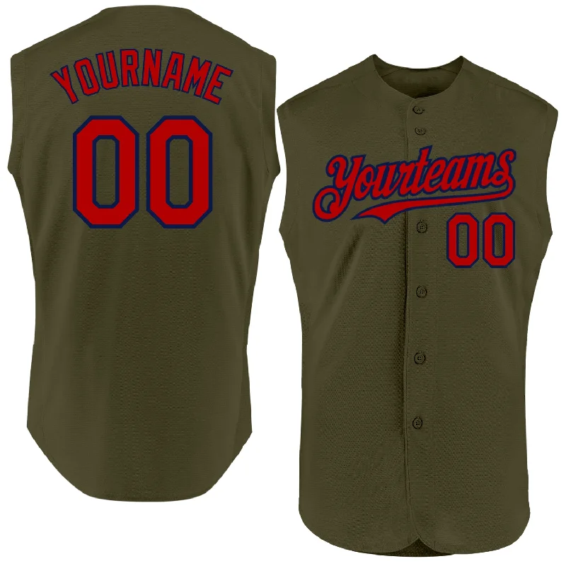 Baseball Jersey for Pro-Level Performance-Custom Olive Red-Navy Authentic Sleeveless Salute To Service Baseball Jersey