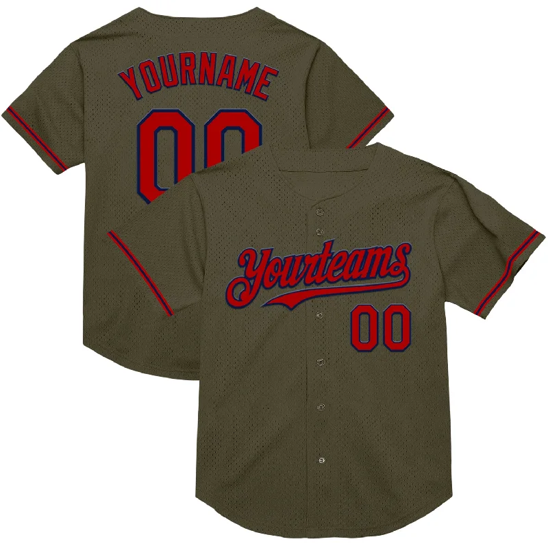 Baseball Jersey for High-Endurance Players-Custom Olive Red-Navy Mesh Authentic Throwback Salute To Service Baseball Jersey