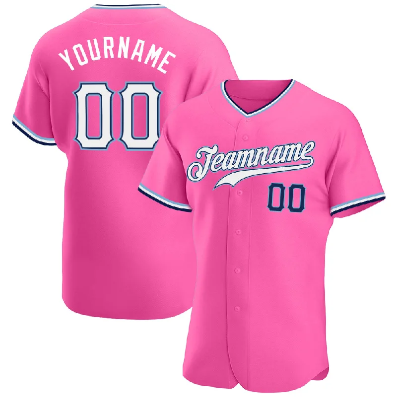 Baseball Jersey for Reliable Performance in All Games-Custom Pink White-Navy Authentic Baseball Jersey