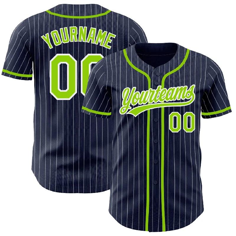 Baseball Jersey for Quick-Drying, Breathable Performance-Custom Navy White Pinstripe Neon Green Authentic Baseball Jersey