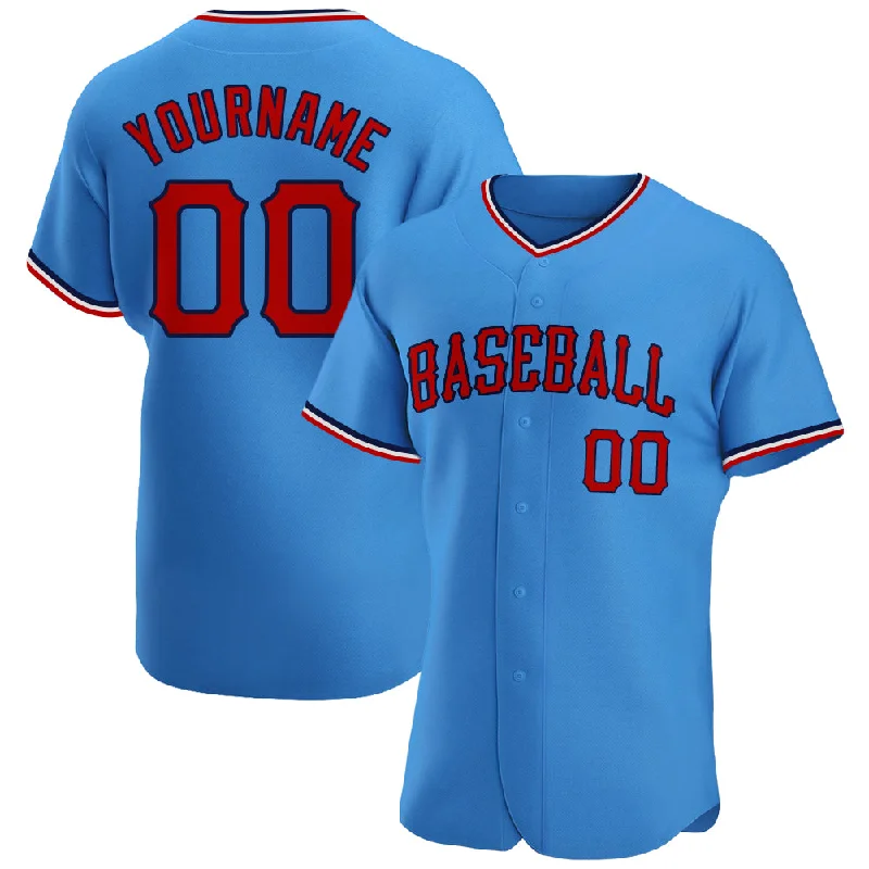 Baseball Jersey for Easy Mobility and Comfort-Custom Powder Blue Red-Navy Authentic Baseball Jersey