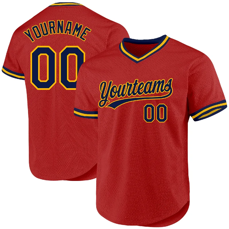 Baseball Jersey with Performance Features for Play-Custom Red Navy Authentic Throwback Baseball Jersey