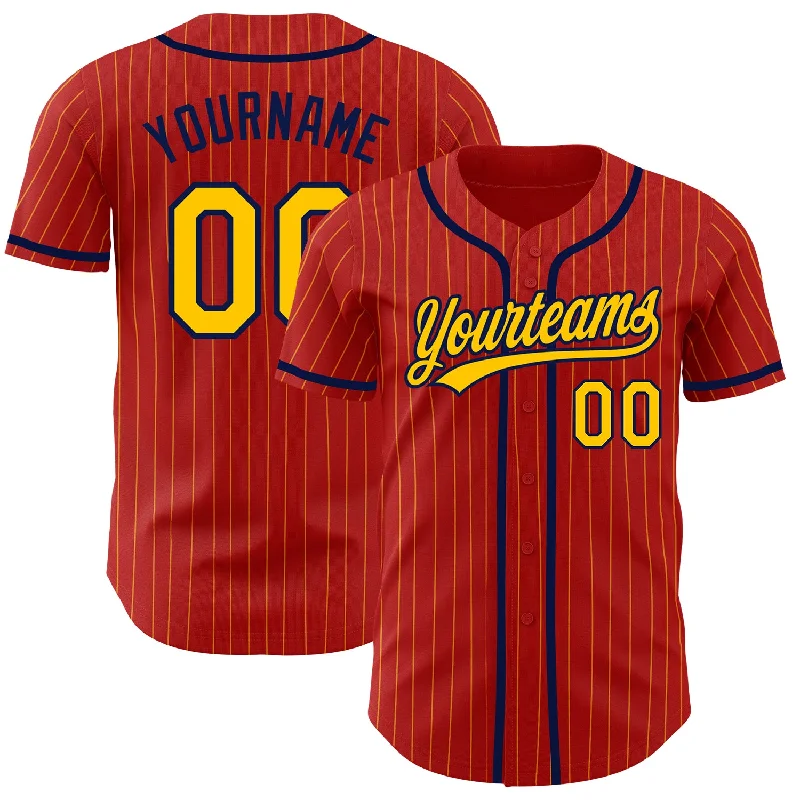 Baseball Jersey for Consistent Performance in All Conditions-Custom Red Yellow Pinstripe Navy Authentic Baseball Jersey