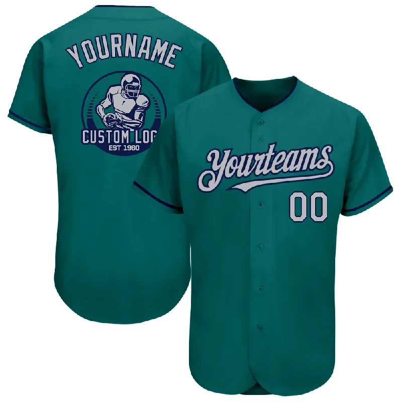 Baseball Jersey for Soft, Comfortable Play-Custom Teal Gray-Navy Authentic Baseball Jersey