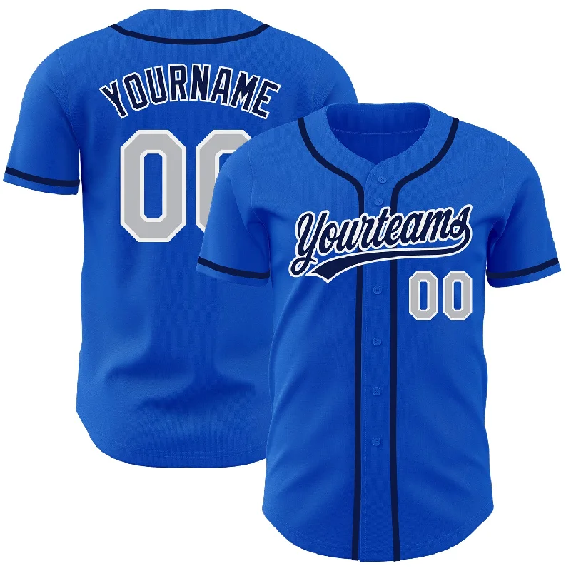 Baseball Jersey with Moisture Control-Custom Thunder Blue Gray-Navy Authentic Baseball Jersey