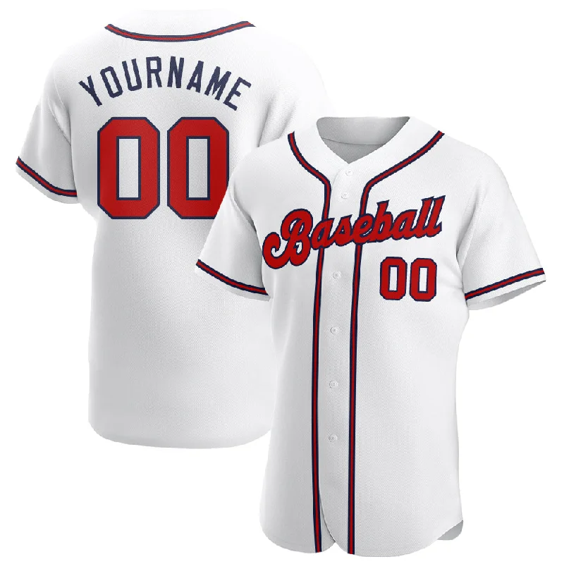 Baseball Jersey for Maximum Swing Freedom-Custom White Red-Navy Authentic Baseball Jersey