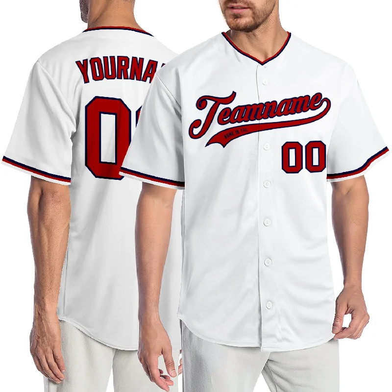 Baseball Jersey for Maximum Agility and Performance-Custom White Red-Navy Authentic Baseball Jersey