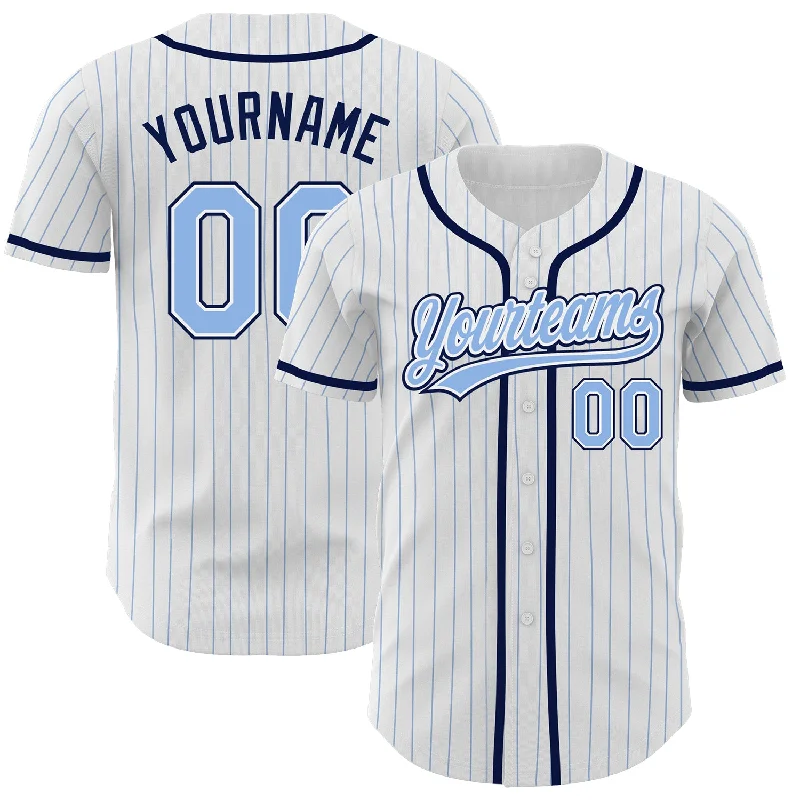 Baseball Jersey for Fast Play and Quick Movement-Custom White Light Blue Pinstripe Light Blue-Navy Authentic Baseball Jersey