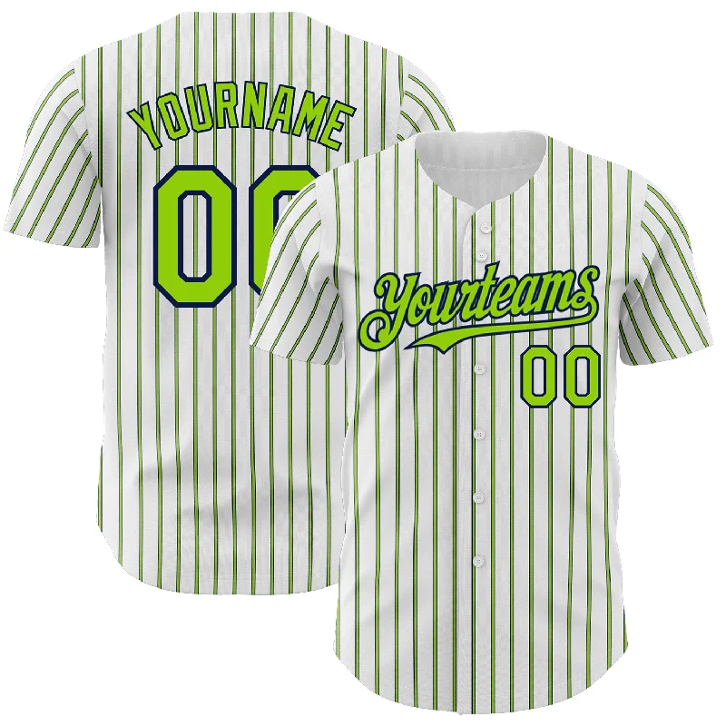 Baseball Jersey with Soft Inner Layer for Comfort-Custom White (Navy Neon Green Pinstripe) Neon Green-Navy Authentic Baseball Jersey