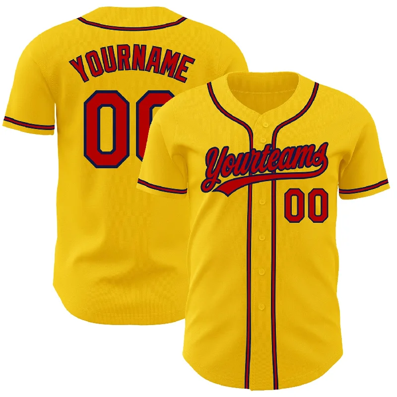 Baseball Jersey with Breathable Mesh for Ventilation-Custom Yellow Red-Navy Authentic Baseball Jersey