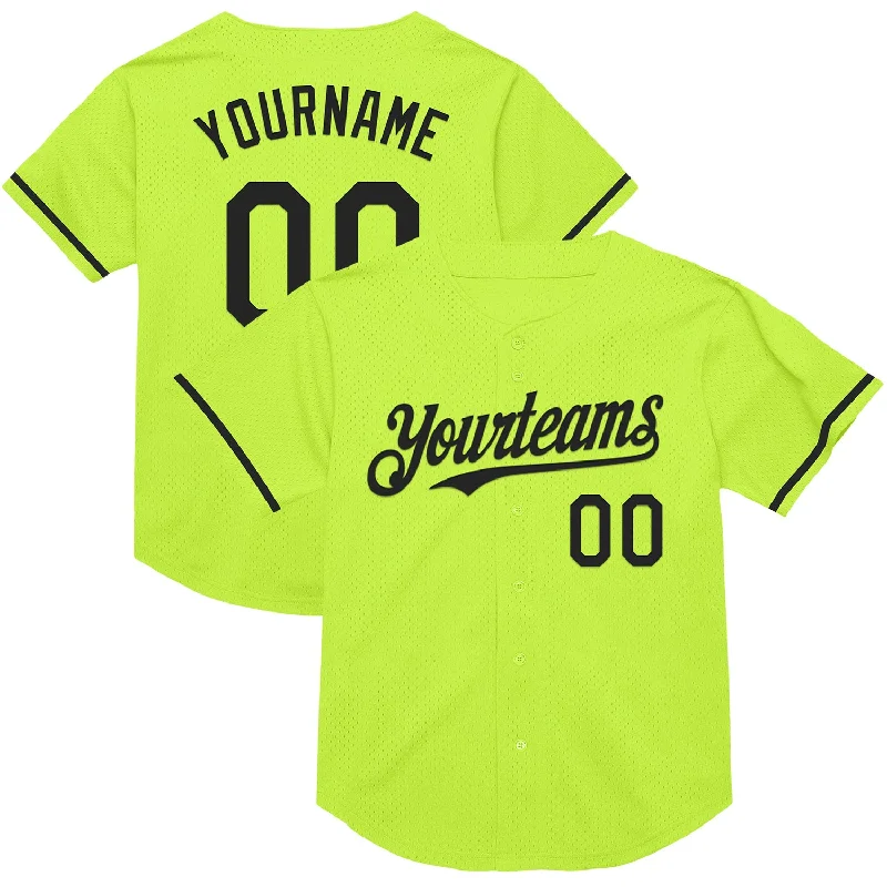 Baseball Jersey for Casual and Competitive Play-Custom Neon Green Black Mesh Authentic Throwback Baseball Jersey