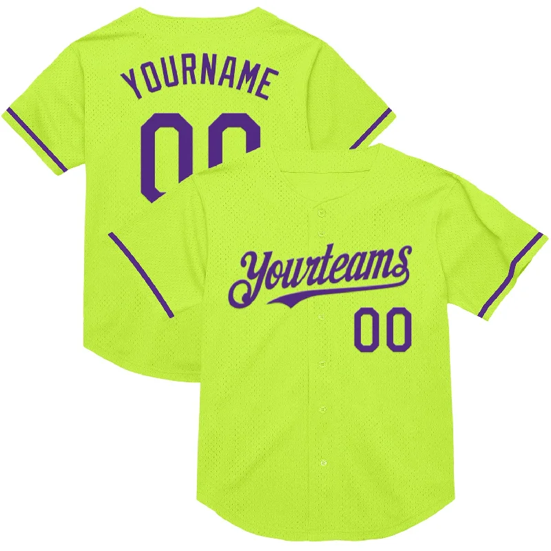 Baseball Jersey for Fast-Paced Games-Custom Neon Green Purple Mesh Authentic Throwback Baseball Jersey