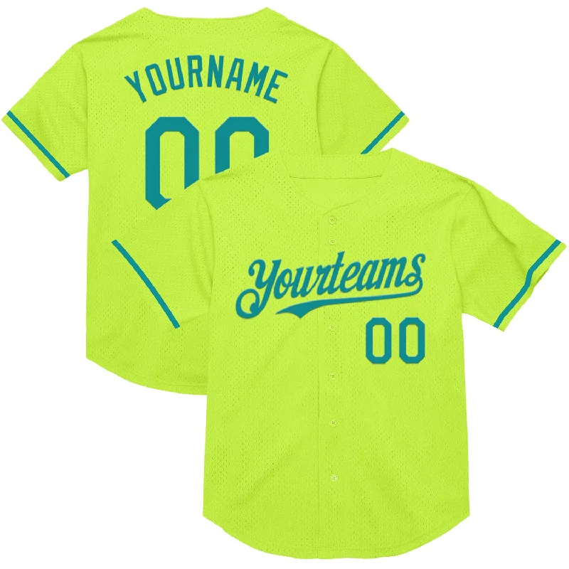 Baseball Jersey for Game Day Comfort-Custom Neon Green Teal Mesh Authentic Throwback Baseball Jersey