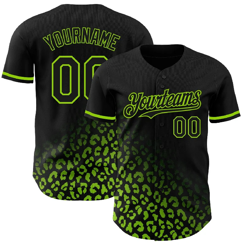 Baseball Jersey for Long-Lasting Comfort-Custom Black Neon Green 3D Pattern Design Leopard Print Fade Fashion Authentic Baseball Jersey