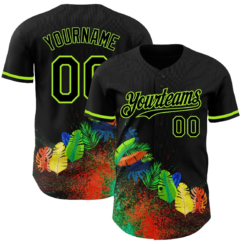 Baseball Jersey for Stylish Design and Maximum Comfort-Custom Black Neon Green 3D Pattern Design Holi Festival Color Powder Authentic Baseball Jersey