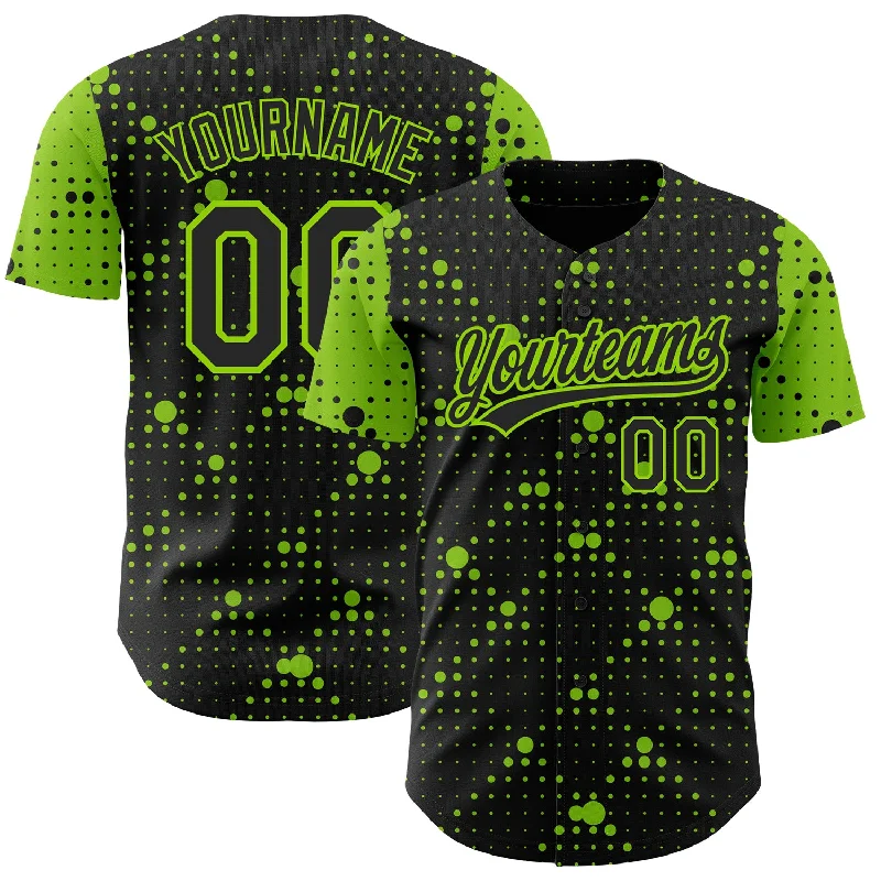 Custom Baseball Jersey for Team Uniforms-Custom Black Neon Green 3D Pattern Design Geometric Halftone Dots Authentic Baseball Jersey