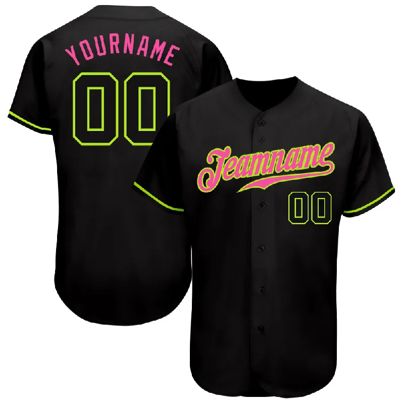 High-Quality Baseball Jersey for Performance-Custom Black Black Neon Green-Pink Authentic Baseball Jersey