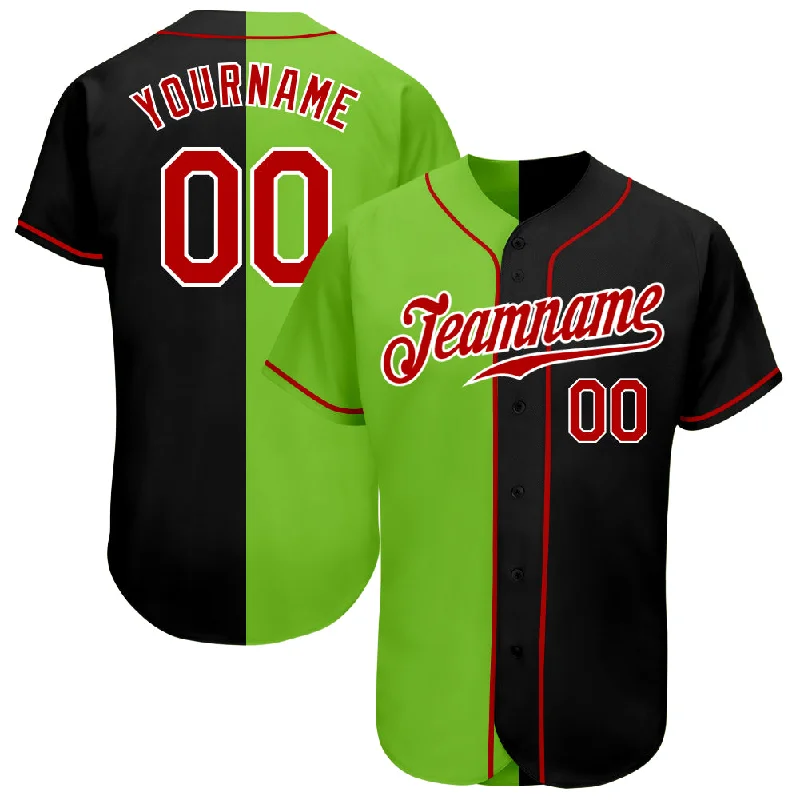 Baseball Jersey for Team Performance and Style-Custom Black Red-Neon Green Authentic Split Fashion Baseball Jersey