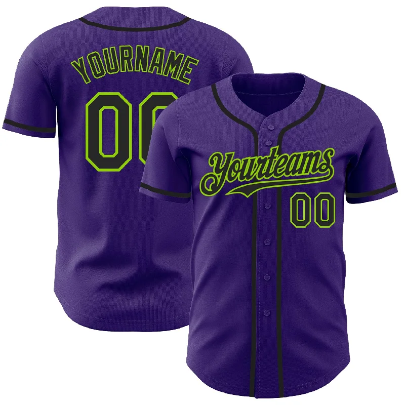 Baseball Jersey for Maximum Fit and Flexibility-Custom Purple Black-Neon Green Authentic Baseball Jersey