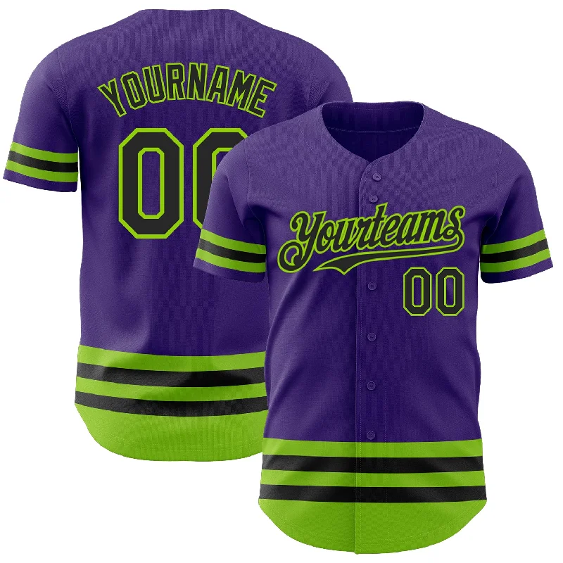 Baseball Jersey for All-Weather Play-Custom Purple Black-Neon Green Line Authentic Baseball Jersey