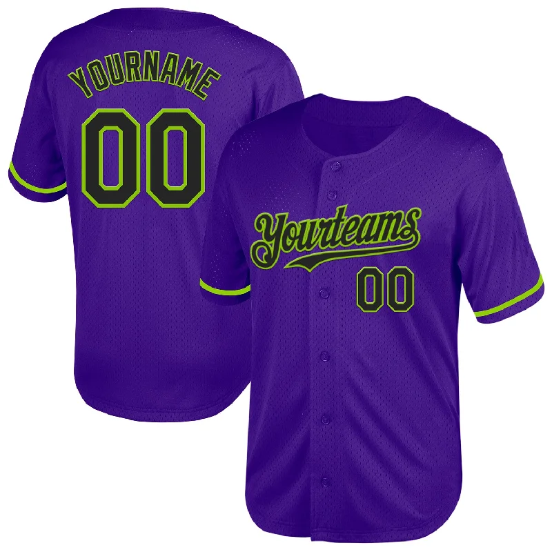 Baseball Jersey for Soft, Comfortable Wear-Custom Purple Black-Neon Green Mesh Authentic Throwback Baseball Jersey