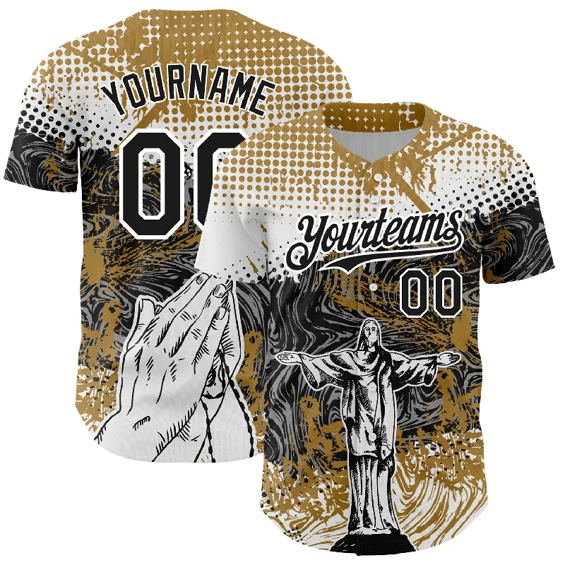 Baseball Jersey for Ultimate Performance in Any Game-Custom Old Gold Black 3D Pattern Design Religion Jesus Christ Authentic Baseball Jersey