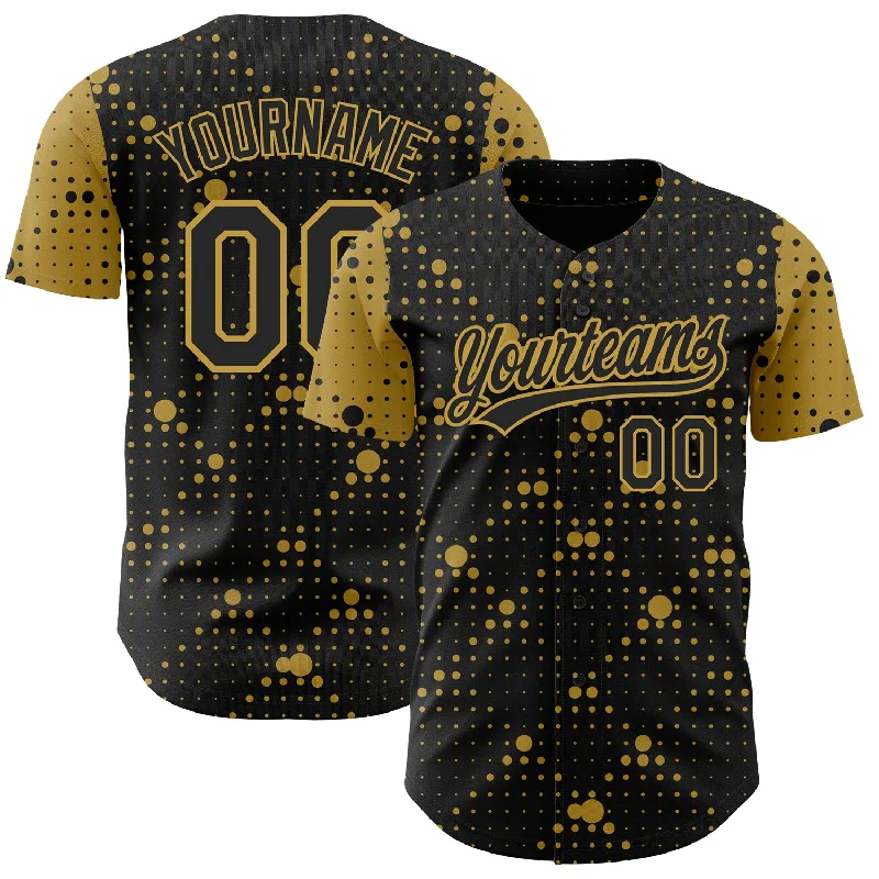 Baseball Jersey with Moisture-Wicking Technology-Custom Black Old Gold 3D Pattern Design Geometric Halftone Dots Authentic Baseball Jersey