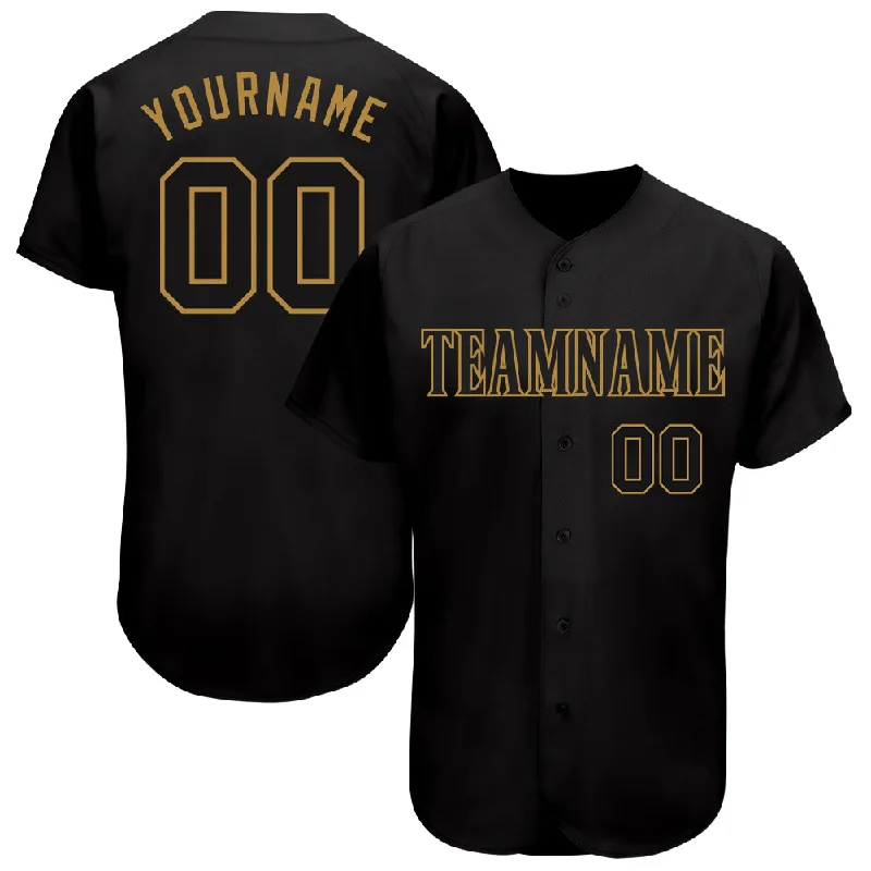 Baseball Jersey for Easy Mobility and Comfort-Custom Black Black-Old Gold Authentic Baseball Jersey