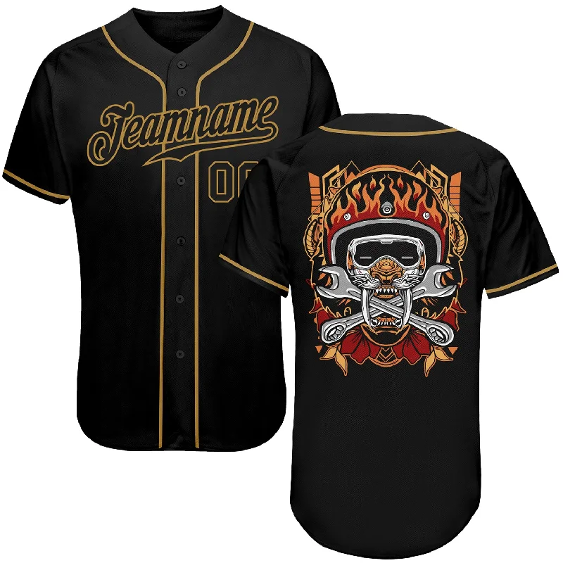 Baseball Jersey for Enhanced Breathability and Comfort-Custom Black Black-Old Gold Authentic Skull Fashion Baseball Jersey