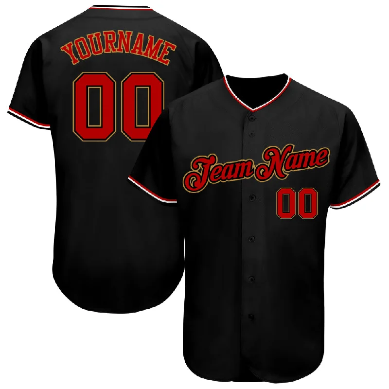 Baseball Jersey for Training and Play Comfort-Custom Black Red-Old Gold Authentic Baseball Jersey