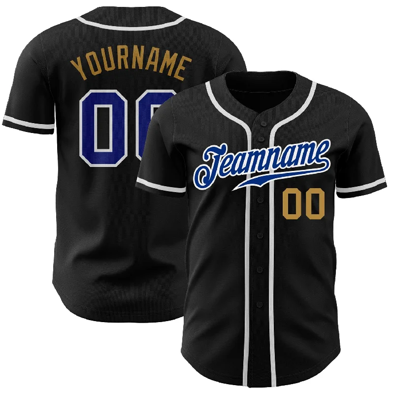 Best Baseball Jersey for Comfort-Custom Black Royal-Old Gold Authentic Baseball Jersey