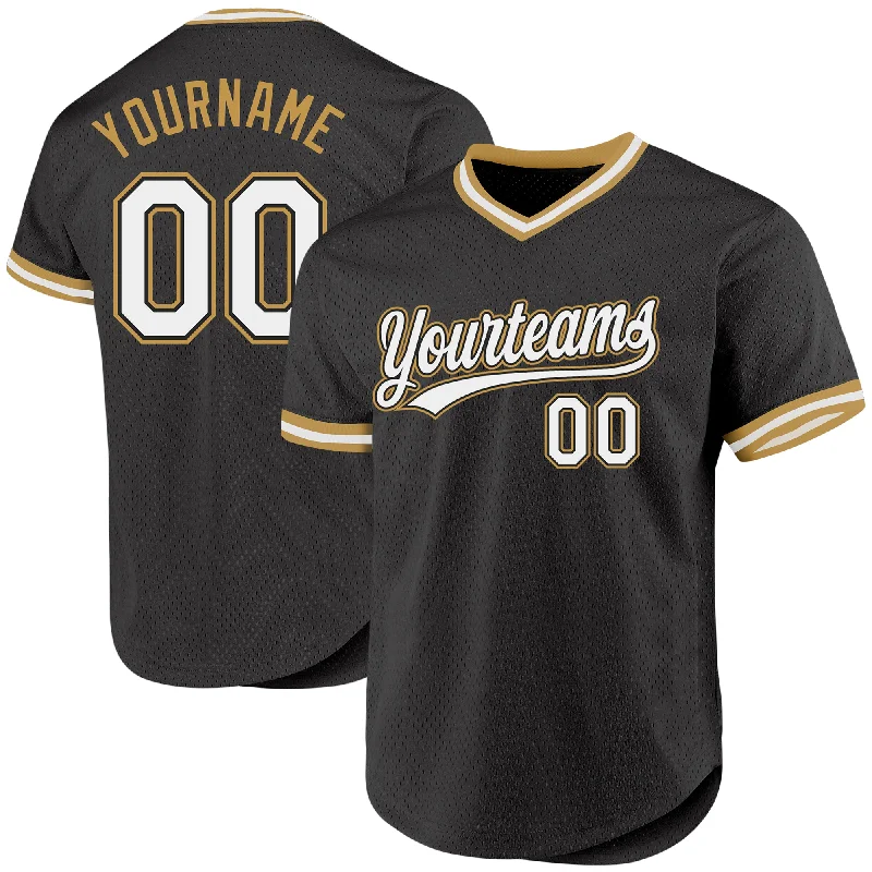 Baseball Jersey for Maximum Comfort in All Games-Custom Black White-Old Gold Authentic Throwback Baseball Jersey