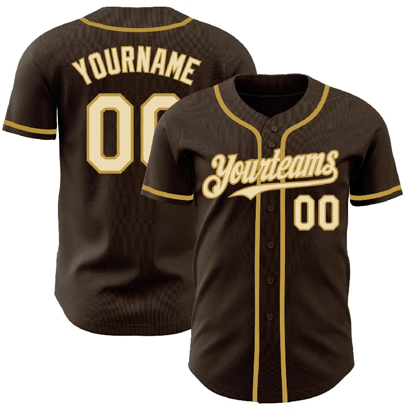 Baseball Jersey with Stylish Design and Practical Function-Custom Brown Cream-Old Gold Authentic Baseball Jersey